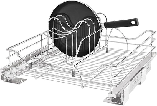Rev-A-Shelf Single Steel Pullout Organizer for Base Kitchen/Bathroom Cabinets, Wire Storage Basket w/Soft-Close, Chrome, 20.5 x 21.74 In, 5730-21CR