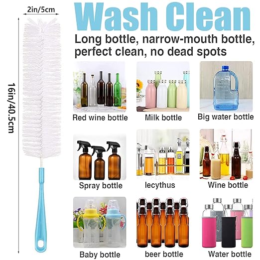 6Pcs Bottle Cleaning Brush Set-Long Handle Water Bottle Cleaner Brush for Washing Wine Decanter,Beer Bottle,Baby Bottles