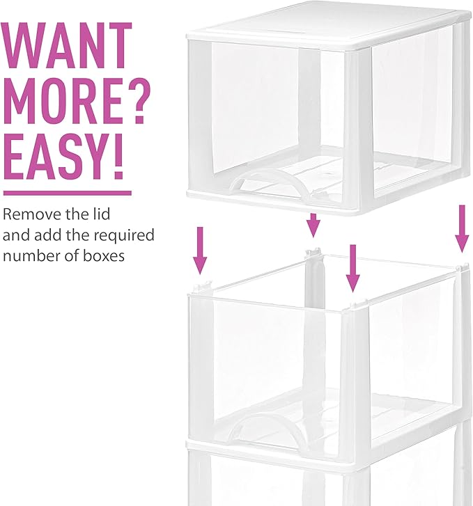 Plastic 2-Drawer Storage Organizer, 4-Pack for Classroom Art Supplies Dresser Closet Bathroom Dorm Bedroom Laundry Room, Slim Narrow, White/Clear Crafts Drawers Storage Organizer (13"H x 10"D x 7"W)