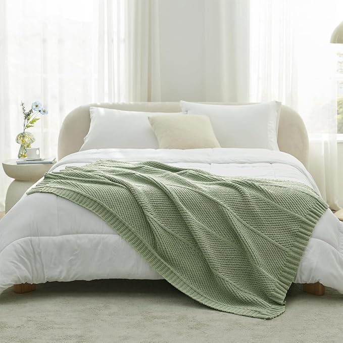 Amélie Home Chevron Chenille Knit Throw Blanket for Couch, Cozy Texture Decorative Soft Blanket for Sofa & Chair, 50"x60", Sage Green