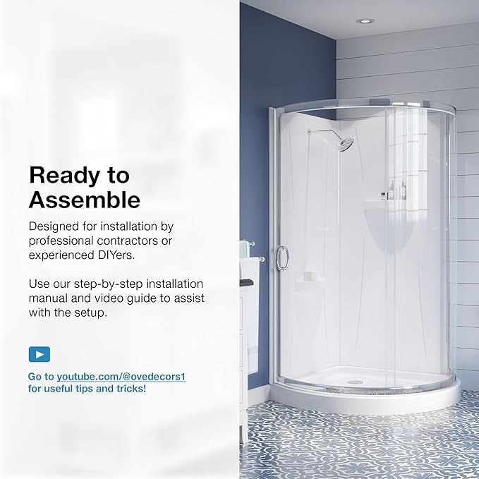 OVE Decors Breeze 34 in. Corner Shower Clear Sliding Door with Walls and Base in Satin Nickel Finish