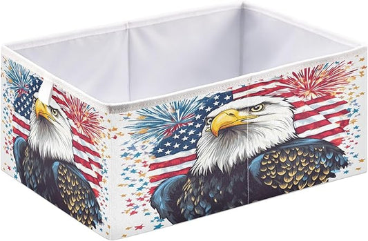 Bald Eagle Fireworks American Flag Closet Organizers Storage Cubes Storage Bins Shelf Baskets Containers for Home Room Office,Rectangle