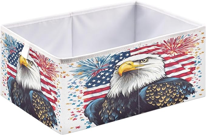 Bald Eagle Fireworks American Flag Closet Organizers Storage Cubes Storage Bins Shelf Baskets Containers for Home Room Office,Square
