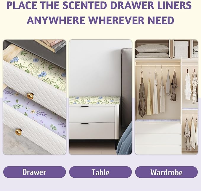 SCENTORINI Scented Drawer Liners for Dresser,6 Linen + 6 Lavender Scent Drawer Paper Liners, Paper Sheets Liner 14.3x19.5 Inch, for Fragrant Home Shelf Closet Bedroom Drawer