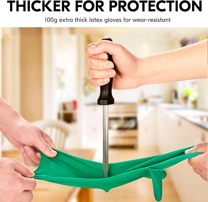 Vgo... 3-Pairs Reusable Household Gloves, Rubber Dishwashing gloves, Extra Thickness, Long Sleeves, Kitchen Cleaning, Working, Painting, Gardening, Pet Care (Size S, Green, HH4601)
