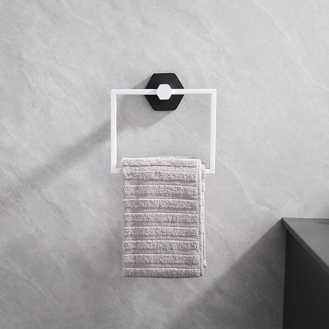 GERZWY Bathroom 2-Piece Hardware Set Stainless Steel Wall Mount - Towel Ring Toilet Paper Holder, White & Black