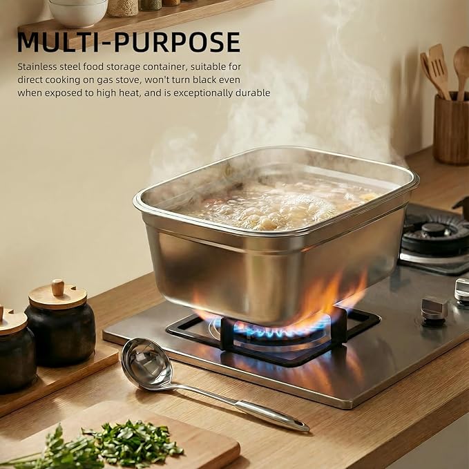 food prep stainless steel containers, turkey container, freezer safe, oven safe, suitable for open flame and induction stove, ideal for pickling kimchi (3.8L+7.5L+12L)
