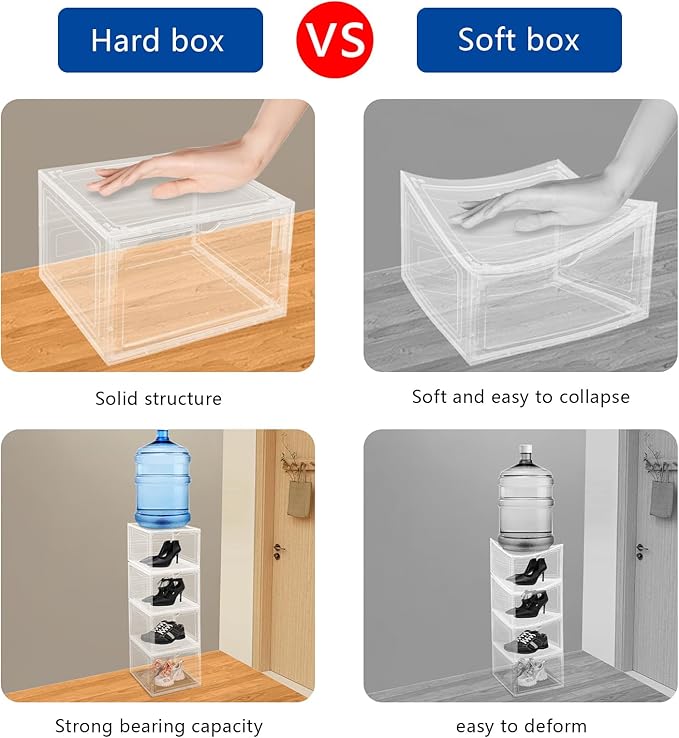12 Pack Stackable Shoe Box,Semi-Transparent Plastic Sneaker Box,Free Standing Shoe Containers,Acrylic Shoe Display Case,Sneaker Storage,for Shoes,Clothes, Purses,13.39 * 10.63 * 8.66in (Clear)