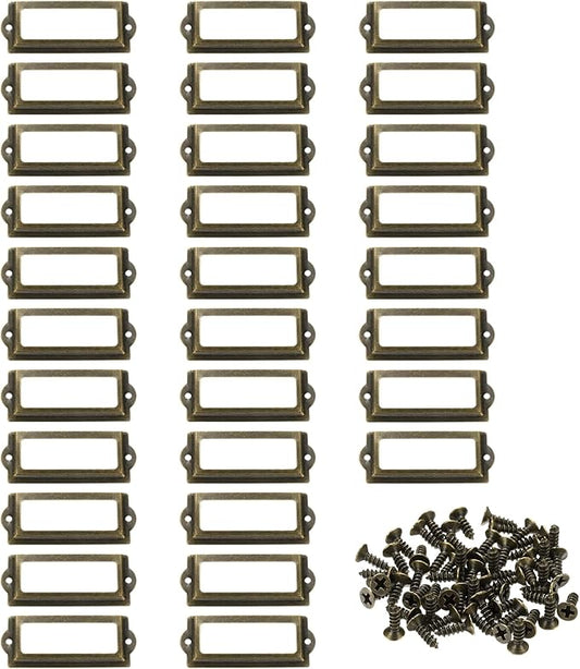 PATIKIL 83x32.5mm Metal Label Holders, 30 PCS Label Name Card Tag Frames with Screws for Office Library File Cabinets Shelves Wood Drawers Fabric Bins, Bronze