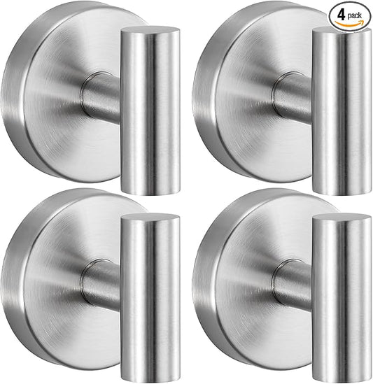 Heavy Duty Reusable Suction Cup Hooks for Shower - No Drill Bathroom/Glass/Mirror/Tiles & Metal Surfaces,and Smooth Non-Porous Surfaces for Towels, Robes, Loofahs (4, Brushed Nickel)