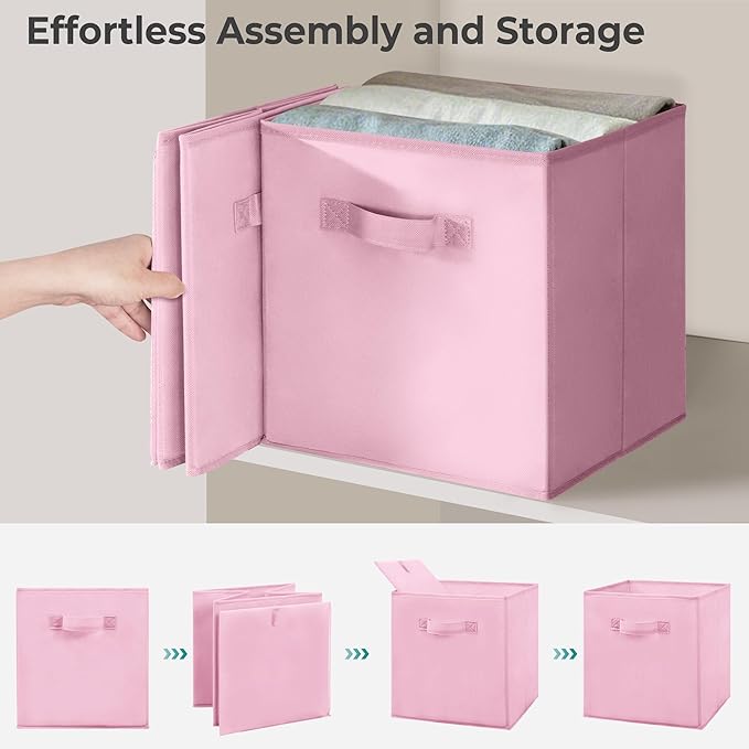 11x11 Storage Bins, Set of 4 Storage Cubes, Collapsible Cube Storage Box, Fabric Closet Organizers with Handles for Home, Office, Closet Shelf Cabinet, Bookcase, Multi-Color