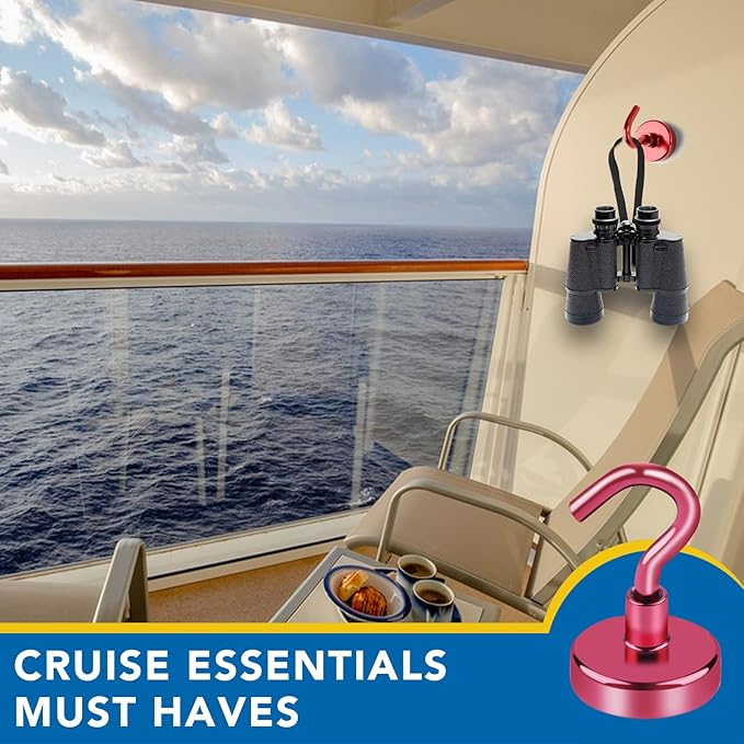 LOVIMAG Cruise Must Haves - 50Lbs Red Magnetic Hooks for Cabins & Refrigerator - 12 Pack