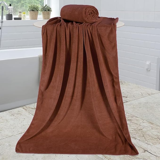 Microfiber Bath Towels, Bath Towel 4 Pack 30" x 60", Oversized, Soft, Super Absorbent and Fast Drying Bathroom Towel Set for Sport, Fitness, Yoga (Brown)