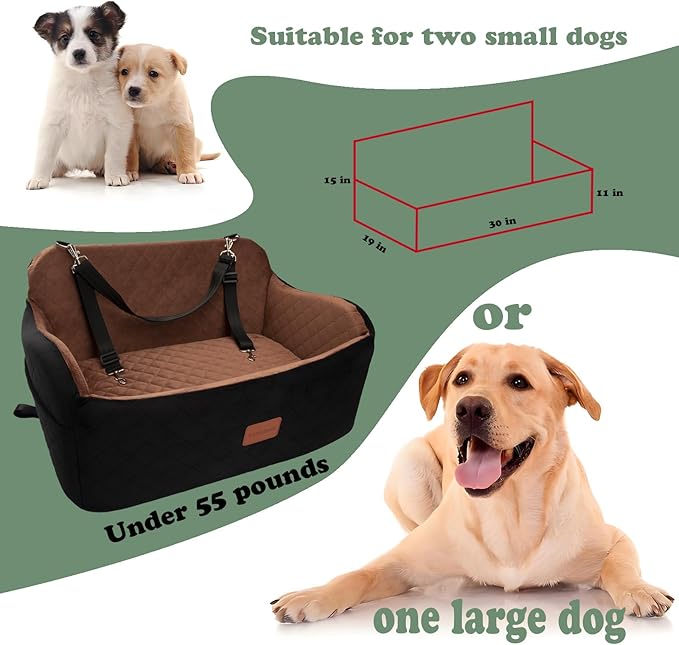 Dog Car Seat for Medium/Large Dogs,2 Clip-On Safety Leashs for 2 Small Dogs,Removable and Washable Comfy Pet Car Seat,Easy to Install and Clean (Beige, Large)