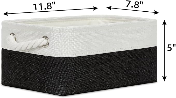 Bidtakay Small Canvas Storage Baskets with Handles Collapsible Rectangular Fabric Baskets for Dog Toys Small Toy Organizer Bins for Shelf Bookcase Linen Rectangle Bins for Nursery Baby Storage