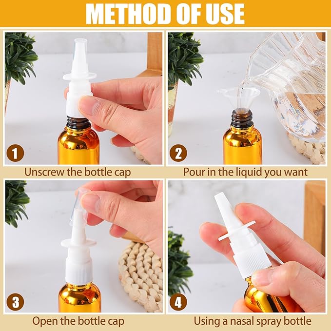 20 Pcs Nasal Spray Bottle, 30ML/1OZ 12 Pcs Bright Plating Gold Silvery Black Empty Refillable Glass Nose Spray Bottle with 4 Funnels and 4 Labels