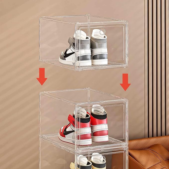 Extra Large Clear Acrylic Shoe Boxes with Magnetic Doors - Stackable Sneaker Display Case for Shoes Storage, Side Opening Dust Proof Organizer Containers for sneakers, Boots, Purses