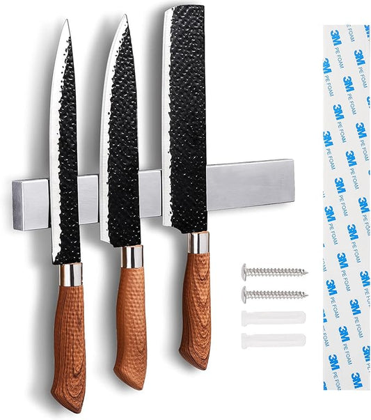 Enkrio Knife Magnetic Strip - Upgraded 11.8 Inch Stainless Steel Magnetic Knife Holder for Wall with 3M Type, Magnet Knife Strip Bar Rack for Kitchen Utensil & Tool Holder