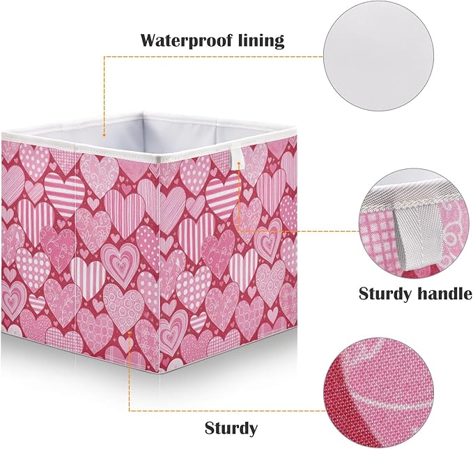 Bolaz Valentine's Day Different Hearts Closet Organizers Storage Cubes Storage Bins Shelf Baskets Containers for Home Room Office,Rectangle