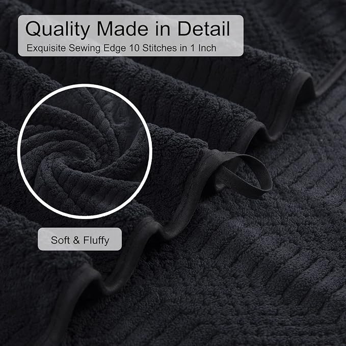 Oliven 2 Piece Black Geometric Hand Towel Set 16"x31" Soft Highly Absorbent Quick Dry Bathroom Towels Microfiber Plush Towels Set Woven Towels for Kitchen Hotel Spa Gym