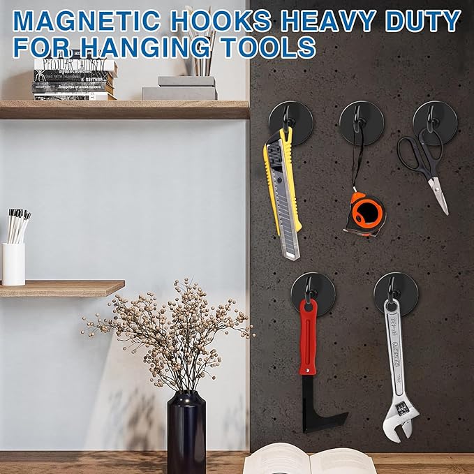 LOVIMAG Magnetic Hooks for Cruise Cabins, 120lbs Black Magnetic Hooks for Classroom, Strong Magnets with Hooks for Hanging, Neodymium Magnet Hooks for Fridge, Ceiling, Locker, Camper, Travel-25 Pcs