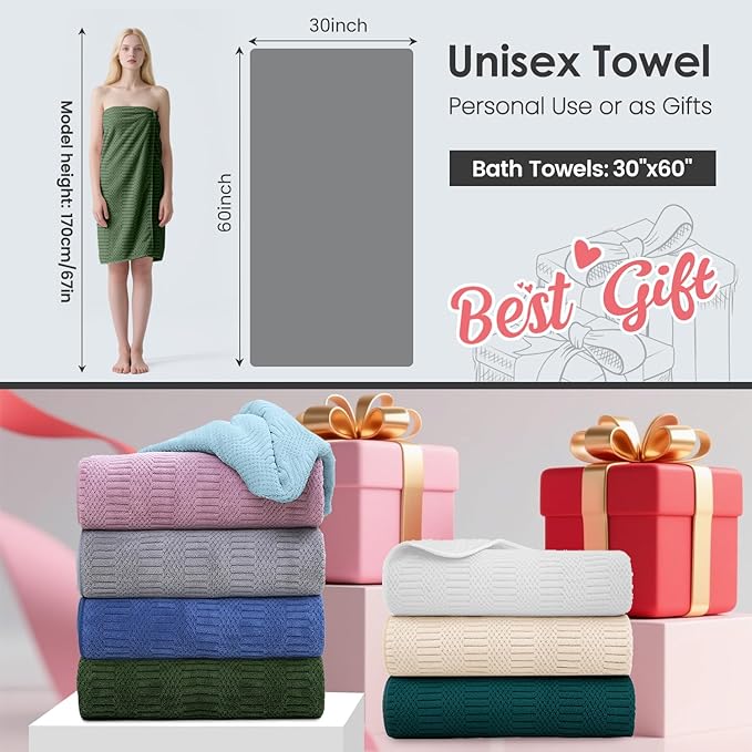 Microfiber Bath Towels Set of 4, Large Bathroom Towel for Adult, 30" x 60", Soft, Super Absorbent and Fast Drying, Use for Hair Wrap, Sport, Fitness, Yoga, Diamond Cross Grid Olive-Green