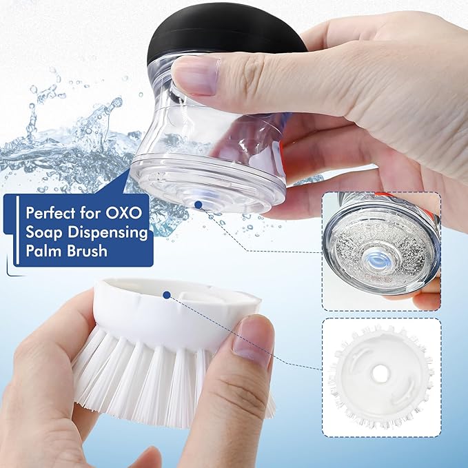 Palm Brush Refills for OXO (New Generation) - 1 Count, White, Plastic/Nylon Bristles, Plastic Handle, Dish & Utensils