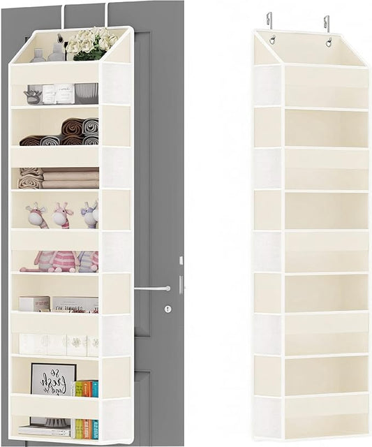 Over Door Organizer with 5 Large Pockets & 10 Mesh Side Compartments - Behind The Door Storage for Bathroom, Bedroom, Closet, Pantry, RV & Nursery - Baby Room Organizer Solution - Beige