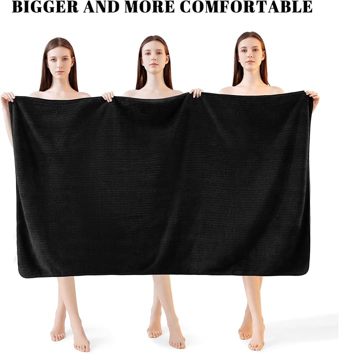 Bath Towels Set of 4 Extra Large 35 x 70 Inches,Luxury Thick High Absorbent and Quick Dry Bath Sheet,Ultra Soft Microfiber,Bathroom,Beach,Yoga,Sport,SPA,Fitness (Black)