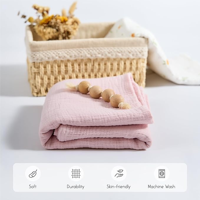 Meracorallo Muslin Swaddle Blanket, 100% Cotton Receiving Blanket Soft and Breathable Swaddle Wrap for Baby Boys and Girls, Pink