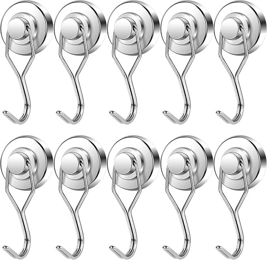 E BAVITE Swivel Swing Magnetic Hook 120LB Refrigerator Magnet Hook 10 Pack Strong Neodymium Magnets for Refrigerator Other Surfaces 67.5mm(2.66in) in Length
