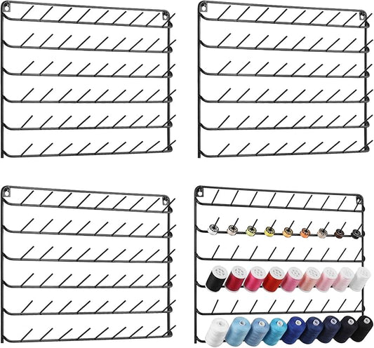 Thread Holder Wall 54 Spools Sewing Thread Rack Wall Mount Embroidery Spool Organizer Metal Sewing Thread Organizer with Hanging Tools for Quilting Braiding Hair Black 4 Pack