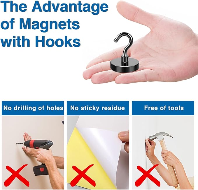 LOVIMAG Magnetic Hooks for Cruise Cabins, 80Lb Magnet Hooks, Cruise Essentials, Locker Accessories, Classroom Must Haves, Black Magnetic Hooks for Hanging, Refrigerator, Classroom, Whiteboard -21Pack
