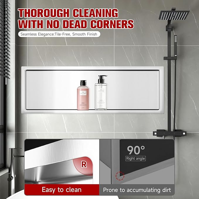No Tile Needed Shower Niche 12"X 36", Bathroom Wall Niche Single Shelf, Stainless Steel Shower Niche for Bathroom, Kitchens, Balconies