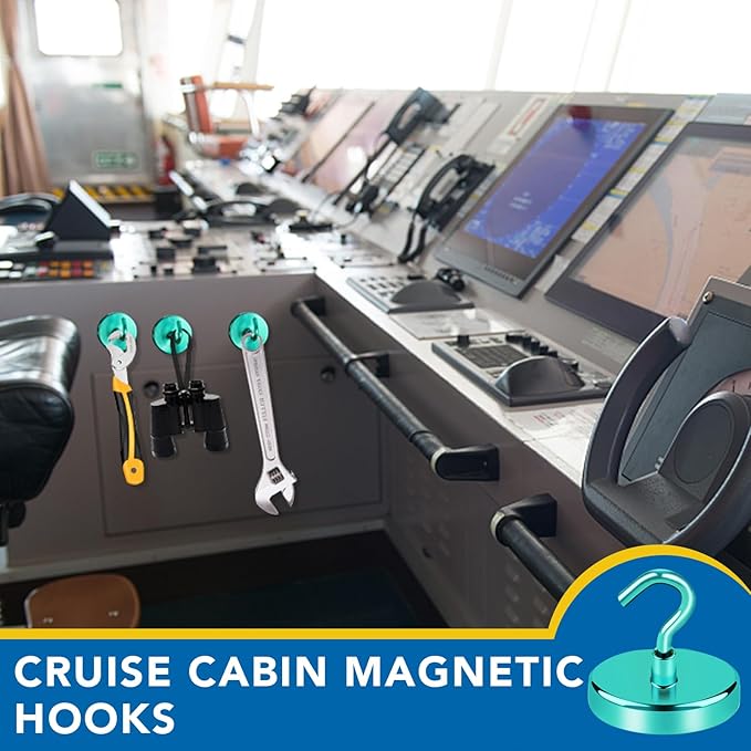 LOVIMAG Cruise Ship Essentials, 170Lbs Magnetic Hooks Heavy Duty, Green Magnet Hooks for Cruise Cabins, Strong Magnetic Hook for Hanging-12 Pack