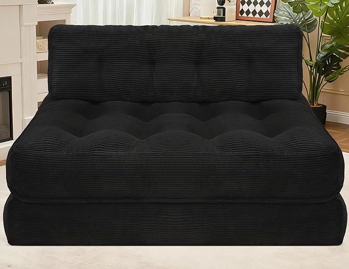 HABUTWAY Folding Sofa Bed, Foldable Floor Sofa Lounge w/Dual-Pillow & Handle, Convertible Sleeper Chair Bed w/Back Support for Living Room, Bedroom, Apartment, Office, Black, Full
