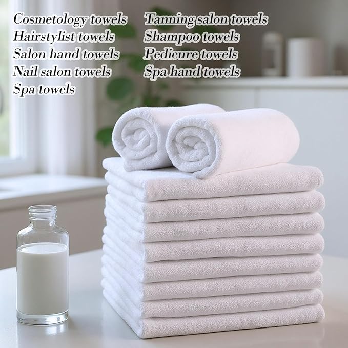 40 Pack Bleach Proof Towels Microfiber Absorbent Resistant Hair Hand Towels Bulk Quick Dry for Barber Gym Bath Spa Shaving (White,Cute)