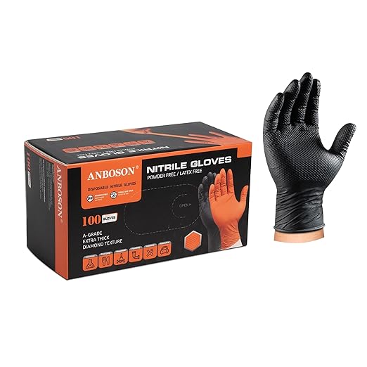 10mil Heavy Duty Nitrile Gloves XL Black Disposable Rubber Gloves with Diamond Grip Anti Chemical Puncture Resistant Mechanics Guantes for Men/Auto repair/Cooking/Food Grade-Latex Free-100PCS