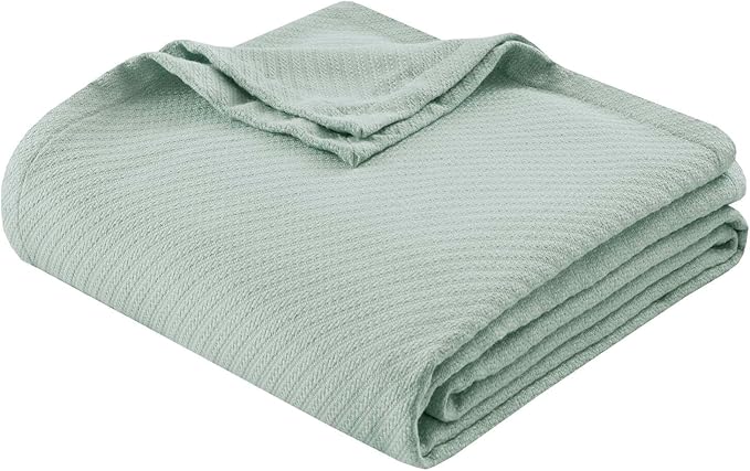 Madison Park Liquid Cotton Luxury Blanket Premium Soft Cozy 100% Ring Spun Cotton For Bed , Couch or Sofa, King, Sea Foam