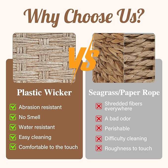 Bidtakay Long Narrow Wicker Baskets Toilet Paper Basket for Shelves 2-Pack Waterproof Imitation Small Wicker Storage Bins for Washroom Closet Boho Decor Baskets for Organizing Grayish Beige