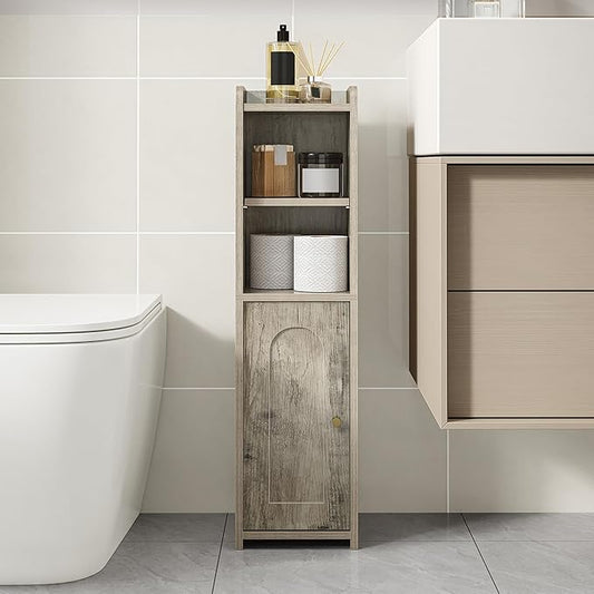 Bathroom Storage Cabinet, Corner Floor Cabinet with Doors and Adjustable Shelf, Narrow Toilet Paper Cabinets, Bathroom Organizer for Small Spaces, Greige BC19705X