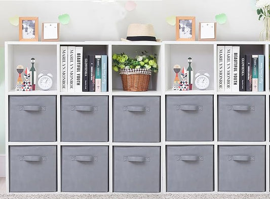 Storage Cubes, 11 Inch Cube Storage Bins, Set of 10, Fabric Foldable Storage Bins With Handles, Closet Storage Organizer Bins, Cubby Clothing Storage Baskets for Shelves, Gray