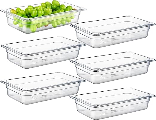 CURTA 6-Pack 1/3 Size 2.5" Deep NSF Polycarbonate Food Pans | Dishwasher & Freezer Safe Clear Container for Prep Tables, Buffet, Salad Bar, Commercial & Home Kitchen