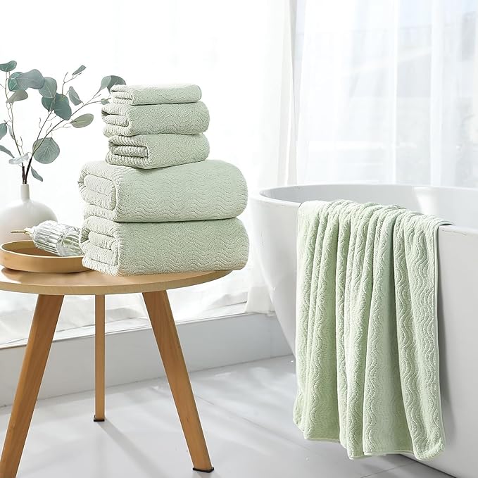 8 Piece Bath Towel Set Green — 2 Oversized Large Bath Sheet,2 Hand Towels,4 Washcloths — Ultra Soft Cozy Bath Towel Set for Bathroom Hotel Gym Spa,Highly Absorbent & Quick Dry Bathroom Towel Collections