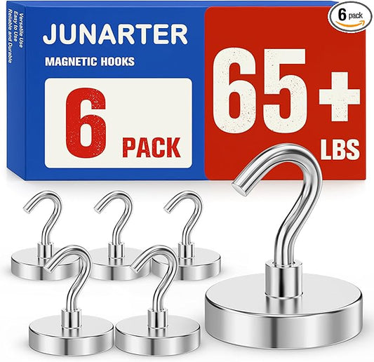 6Pack Strong Magnetic Hooks Heavy Duty, Magnet Hooks, 65lbs Metal Magnetic Hooks for Cruise Cabins, Magnet with Hooks, Magnet Hook, Magnetic Hook for Hanging, Refrigerator, Garage