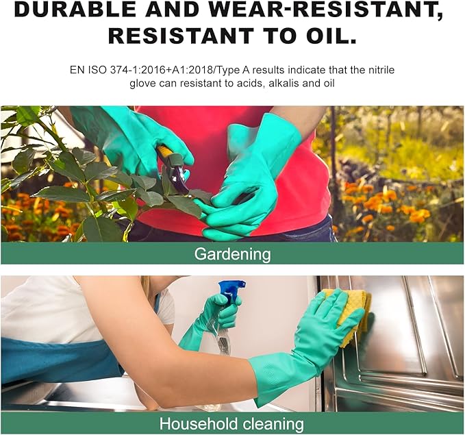 North Tower 10 Pairs Chemical Resistant Nitrile Gloves, Resist Household Acid, Alkali, Solvent and Oil, Latex Rubber Free