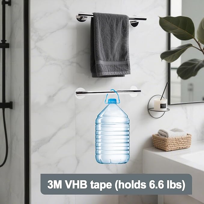 9 Inch Polished Chrome 304 Stainless Steel Towel Hanger for Bathroom - Adhesive & Wall Mount Towel Holder, New Apartment Essentials, Space-Saving Bathroom Furniture for Small Spaces