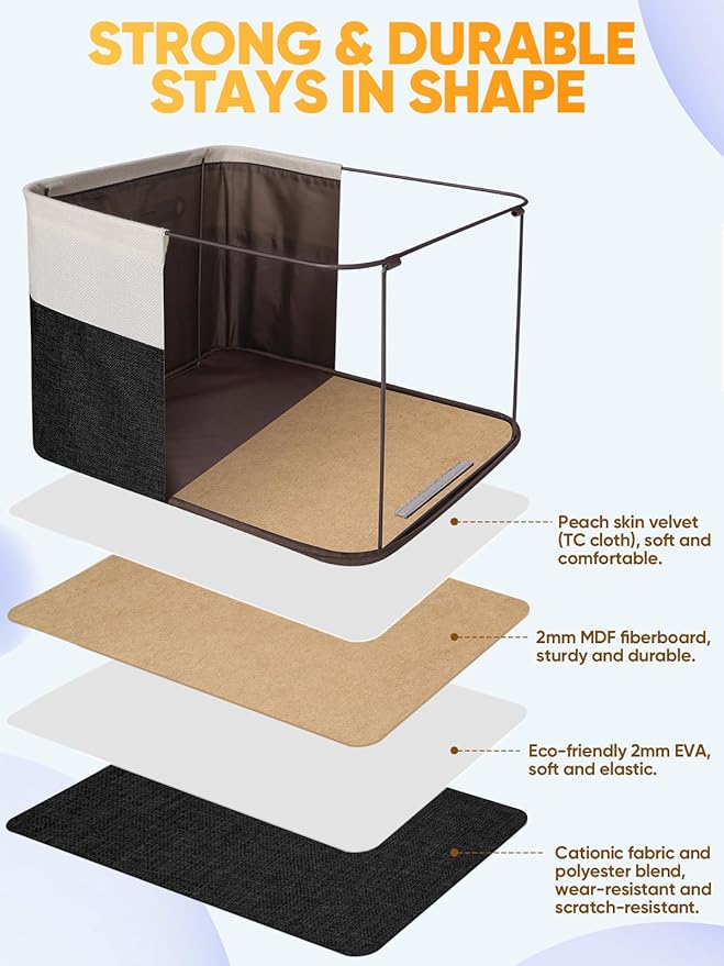 BALEINE 4 Pack Fabric Closet Storage Bins for Shelves, Linen Closet Organizers and Storage, Decorative Baskets for Organizing, Shelf, Clothes, Home, Office (Black, 12"x8"x8")