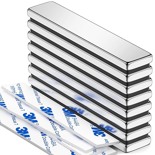 Grtard 8Pack Magnets Bar, Neodymium Magnet Strips Heavy Duty, Rare Earth Magnets with Double-Sided Adhesive for Fridge, Garage, Kitchen, Science, Craft, Office, DIY - 60 x 10 x 3 mm