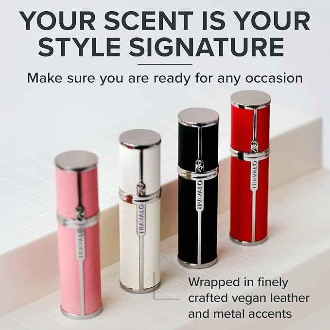 Milano Perfume Atomizer - Leak-Proof and TSA Approved for Air Travel - Reusable, Airtight, Easy Fill Mini Pump Sprayer - Lightweight Vegan Leather with Polished Metal Outer Shell - Black